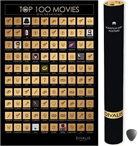 Top 100 Movies Scratch Off Poster - Films of all Time Bucket List - 24x16" Easy to Frame Scratchable Cinema Checklist Poster - Must See Movie Challenge - 100 Essential Movies Scratch off Calendar with Scratcher Included - Greatest Movies for Family to Watch