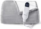 Bedsure GentleSoft Heated Blanket Throw - Soft Ribbed Flannel Electric Blanket, Heating with 6 Time Settings (Up to 10H), 6 Heat Settings & 8Hr Timer Auto Off, Gifts for Grandma (50"x60", Light Grey)