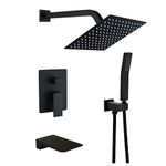 Bathtub Shower System Matte Black Tub Shower Faucet Complete Set with 10 Inch Rain Head with Handheld and Waterfall Shower Faucet Combo