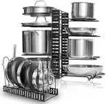 GeekDigg Adjustable Pots and Pans Organizer - 8 Tier Versatile Kitchen Pot Rack for Counter and Cabinet - Easy Setup, 3 DIY Installation Ways, Accommodates 8+ Pots and Pans - Space-Saving Black Design