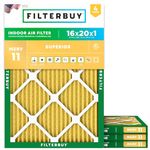 Filterbuy 16x20x1 Air Filter MERV 11 Allergen Defense (4-Pack), Pleated HVAC AC Furnace Air Filters Replacement (Actual Size: 15.50 x 19.50 x 0.75 Inches)