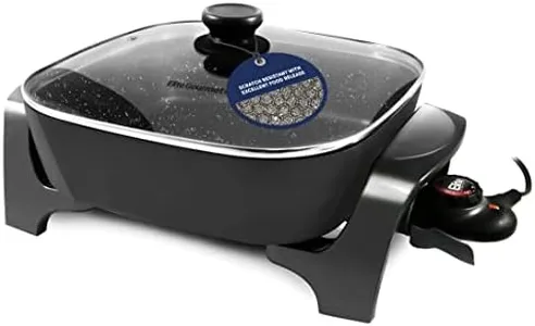 Elite Gourmet EG6201 Extra Deep 12"x12"x3.2" (7.5Qt.) Scratch Resistant Dishwasher Safe, Non-stick Electric Skillet with Glass Vented Lid, Adjustable Temperature, Black