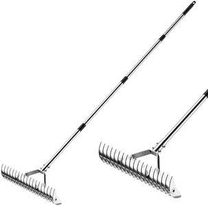 Halaron Thatch Rake- 14.6 Inches Lawn Thatching Rake- Dethatcher Rake with Curved Steel Tines for Cleaning Dead Grass Debris Leveling Lawn, Reseeding, Fertilizing, Cultivating Land