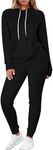 FUPHINE Women's Two Piece Outfits Sweatsuits Set Long Sleeve Pullover Hoodie and Jogger Sweatpants Tracksuit Lounge Sets, Black, Large