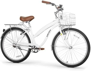 WEIZE Beach Cruiser Bike, 24 inch Commuter Bicycle for Adult Men and Women,High-Carbon Steel/Front & Rear Fenders, Comfortable City Bikes with Rear Rack&Basket, Ergonomic Upright Design,White