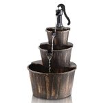 YI 40-Inch 3 Tier Barrel Waterfall Fountain Outdoor Water Fountains Barrel Wood 3-Tier Freestanding Rustic Pump for Garden Patio Backyard Porc