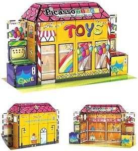 PicassoTiles 60pc Magnetic Building Block Magnet Tile Toy Shop Theme Pretend Play Construction Kit Reconfigurable Printed Structure Double-Sided Printing Education STEM Learning Playset Ages 3+ PTQ50