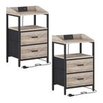 Hzuaneri Nightstands with Charging Station, End Table with 2 Fabric Storage Drawers and Shelves, Modern Side Table with USB Ports & Power Outlets for Bedroom, Set of 2, Greige NS30505B