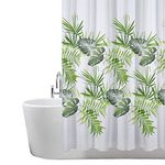 ANSIO Shower Curtain for Bathroom - Mould and Mildew Resistant - Leaf Pattern - Palm Green, 180 x 180 cm (71 x 71 Inch) | Water Repellant Fabric | 100% Polyester