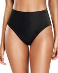 Tempt Me Womens High Cut High Waisted Bikini Bottoms Tummy Control Bathing Suit Bottoms Swim Bottom Swimsuit Bottom, Black, Medium