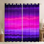 Dark Purple Darkening Window Drapes Gradient Pink Purple Black Curtain Stripe Line Print Blackout Curtains(30%-50% ) for Bedroom Children Modern Design Window Treatments Decor (2 Panels, 42 x 63 Inch)