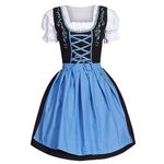 Oktoberfest Outfit Women Bavarian Dirndl Dress Maid Dress Sexy Off The Shoulder Traditional Victorian Medieval Dress and Tartan Apron 2 Pieces Fancy Dress Costume Halloween Party (32-Blue, XXXXXL)