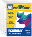 Samsill Plastic Sheet Protectors 8.5 x 11, Page Protectors for 3 Ring Binders, Clear Standard Weight, Top Load Inserts, Box of 200 Sheets, Reinforced 3 Hole Punch.