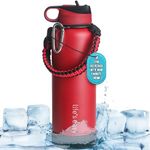 Life's Easy Stainless Steel Insulated Water Bottle - Sports Water Bottle w/Straw Lid and Paracord Carabiner Handle Carrier- Vacuum Flask for Hot & Cold Drinks - Great for Travel & More (Red, 40 oz)