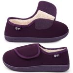 LongBay Women's Wide Fit Slippers Comfy and Cozy Memory Foam Indoor House Shoes for Diabetic Arthritis and Edema Purple,7