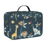 Clastyle Blue Forest Animal Insulated Lunch Bag for Kids Boy, Giraffe Lion Elephant Portable Large Thermal Cooler Lunch Box Bag for School