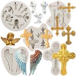 MYPRACS Angel Wings Fondant Moulds Cross Silicone Moulds for Baptism Cake Decorating Cupcake Topper Chocolate Gum Paste Candy Polymer Clay Set of 5