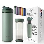 Viva Recharge Travel French Press Coffee Maker & Insulated Leak Proof Tea Mug, 16 oz / 460 ml, Mint