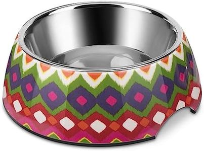 Flexzion Stainless Steel Dog Bowl No Mess Non Spill Dog Water Bowl Rubber Base Dog Bowls for Small and Medium Sized Dog, Food and Water Dish, Removable Pet Holder, 24 Fl Oz, Diamond
