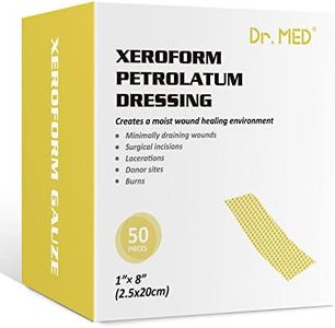 Dr.Med Xeroform Petrolatum Dressing Patch, 1"x8"-50 Pcs/Box, Non-Adherent Gauze Dressings, for Minor or Partial Thickness Burns, Lacerations, Skin Graft Recipient Sites, Newly Sutured Wounds