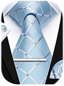 HISDERN conjunto de corbata de cuadros azul bebé para hombre pañuelo gemelos Clip de corbata regalos formales para fiesta de boda corbata para hombre