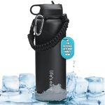 Life's Easy Stainless Steel Insulated Water Bottle - Sports Water Bottle w/Straw Lid and Paracord Carabiner Handle Carrier- Vacuum Flask for Hot & Cold Drinks - Great for Travel & More (Black, 40 oz)