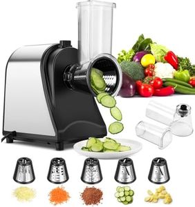 Meykey Gemüseschneider Automatisch Elektrisch Gemüsehobel, 250W Edelstahl Käsereibe, mit 5 Klingen für Verschiedenes Gemüse Mit Ein-Knopf-Steuerung YF002