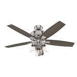 Hunter Bennett Ceiling Fan with LED Light and Remote Control, 52-inch, Brushed Nickel