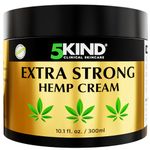 5kind Extra Strong Hemp Cream 300ml - High Strength Hemp Oil and Arnica Cream - for Massaging Joints & Muscles, Lower Back, Feet, Knees, Neck & Shoulders - Rich in Natural Ingredients