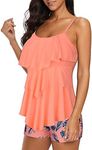 Bathing Suits for Women Tankini Swimming Suit 2 Pieces Swimsuit Plus Size Swimwear Top with Boyshorts Swim Suits Orange 10-12