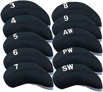 AMRTA Golf Club Iron Head Cover 10 Pack Protective Head Cover Fit All Iron Clubs Black Blue Orange Green (Black)