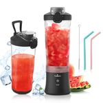 Portable Blender Smoothie Maker for Shakes and Smoothies,Vaeqozva 600ml Personal Blender,270W Mini Blender USB Rechargeable with 6 Blades,Smoothie Blender on the Go Cup for Travel Sports Office,Black