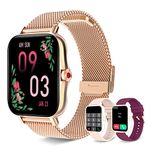 Iaret Smart Watch for Women(Call Receive/Dial), Fitness Tracker Waterproof Smartwatch for Android iOS Phones 1.7 inch HD Full Touch Screen Digital Watches with Heart Rate Sleep Monitor Pedometer, Gold