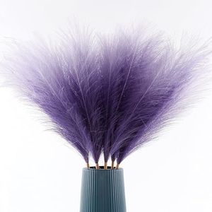 Acfruits Faux Pampas Grass Large Fluffy 27.6Inch Tall, 6Pcs Artificial Fake Flower Boho Decor Bulrush Reed Grass for Vase Filler Farmhouse Home Wedding Decor (6, Purple Gradient)