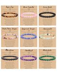 BOMAIL 9PCS Natural Crystal Bracelets for Women Men - 8mm Semi-Precious Gemstone Beaded Bracelets, Round Gemstones Stretch Bracelet, Yoga Bracelets Jewelry, Normal, Stone, no gemstone