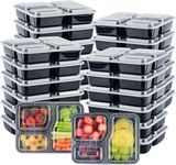 Meal Prep Container 3 Compartment, 50 Pack Meal Prep Containers with Lids, Large Food Storage Container 34oz Reusable Plastic Bento Box, Disposable Lunch To-Go Boxes, Dishwasher Freezer Microwave Safe