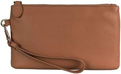 befen Women's Leather Wristlet Clutch Cell Phone Purse Wallet Lambskin Quilted Ladies Crossbody Handbags with Wrist Strap & Shoulder Strap, Cognac Brown, S, Money Belt