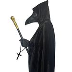 Plague Doctor Mask Costumes Set 5 in 1, Long Nose Beak Mask Hooded Cloak Scepter Cross Necklace Gloves for Halloween Costume