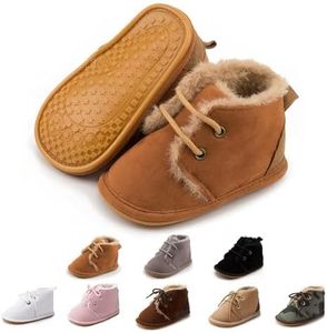 Zoolar Baby Unisex Warm Snow Boots Newborn Leather Fur Lace Up Ankle Anti-Slip Rubber Texture Sole Toddler Prewalker Winter Crib Shoes