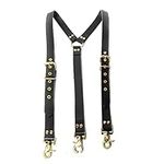 Hulara_Leather Suspenders for Men/Women Adjustable Back Y Design Dress Up Suspenders For Grooms/Wedding Gift Men Suspenders With Heavy Duty Clips Brown/Black Suspenders