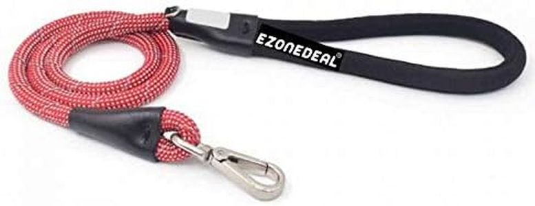 EZONEDEAL Dog Leash - Heavy Duty Nylon Dog Lead Reflective Rope Lead Leash with Double Genuine Leather Connectors for Dog Training Walking Running Small, Medium, Large Dogs (1.2M / 3.95ft, Red)