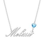 Kraven Personalized Dainty Name Necklaces Blue Birth Stone Custom Engraved Initial Nameplate Pendant Choker Customized Birthday Mother Christmas Gifts for Women Girls Teen Daughter (Melissa)