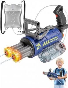 JollyJubilant Electric Water Gun for Kids with Voice Control, Blue | Rechargeable water blaster with rotating LED barrels, 700 mL tank and 2,300 mL backpack reservoir for outdoor water play