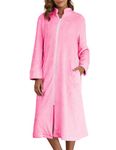 Ekouaer Womens Fleece Robe Zip Up Front Bathrobe Long Warm House Coat with Pockets Pink Large