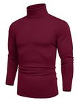 COOFANDY Men's Jumper Turtleneck Knitted Sweater Long Sleeved High Neck T Shirt Turtle Neck Top Polo Neck Jumpers Knitted Jumper Soft Sweater Pullover Maroon Red M