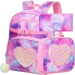 3PCS Backpack for Girls, Tie Dye Kids Backpacks for Elementary Preschool Students, 16" Sequin Bookbag with Lunch Box for Girl