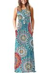 AUSELILY Maxi Dresses for Women UK Sleeveless Maxi Dress Loose Long Dresses with Pockets Print Green M