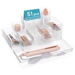 Vtopmart 51 PCS Plastic Clear Drawer Organizer, Acrylic Desk Drawer organizers, Organization and Storage for Makeup, Bathroom, Office, kitchen, Bedroom