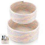 Woven Cotton Rope Storage Baskets, 2 Pcs Woven Laundry Baskets, Toy Storage Organizer Baskets Bins, Toys Books Living Room Baby Nursery Woven Baskets - Large/Small Sizes (color)