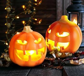 2PCS Jack O Lantern Light Halloween Scary Glowing Plastic Pumpkin Lamp Yards Garden Decor-Orange